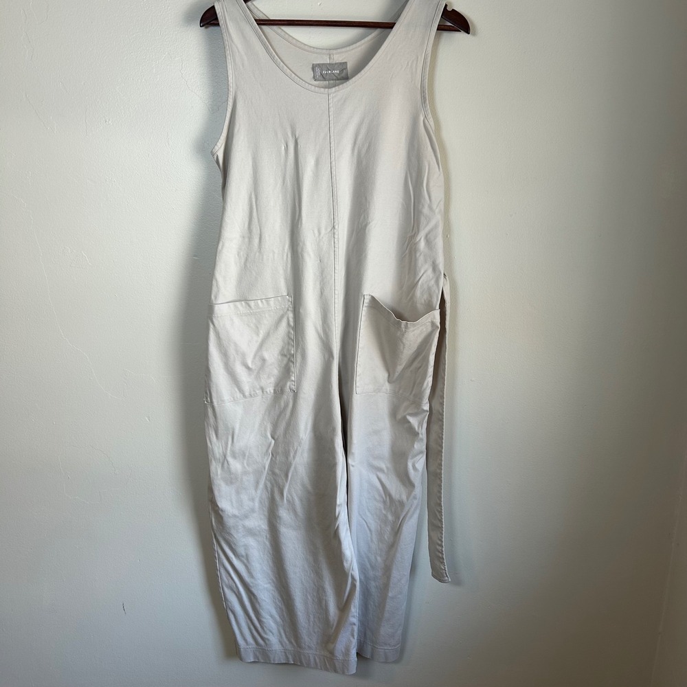 EUC Everlane Jumpsuit Women Large Bone White Cotton Twill Wide Leg‎ Sleeveless
